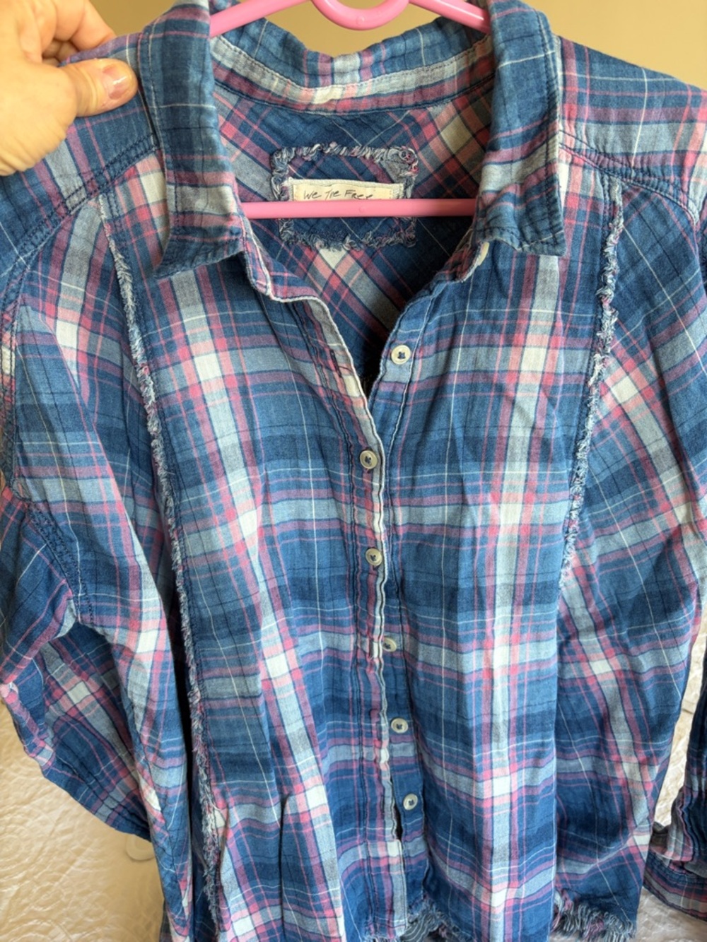 We The Free Blue, Pink & White Plaid Button-Down Shirt